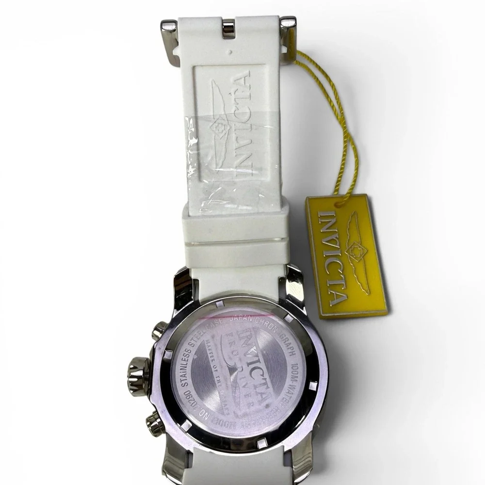 Invicta Pro Diver 20290 Mens Chronograph Watch‎ White Silicone Silver Dial 48mm